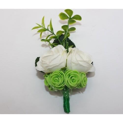 REDJCK 10 Pcs\lot Guest Boutonniere Pins White Silk Artificial Brooch Corsage Flower Wedding Bouquet For Clothes Decoration