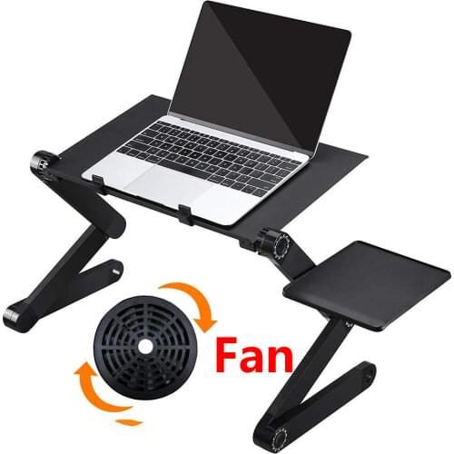 Adjustable Laptop Desk Stand Cooler fan Portable Ergonomic Lapdesk For Bed Sofa PC Notebook Table Desk With Mouse Pad Aluminum