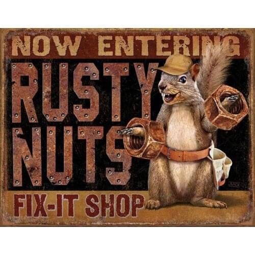 Rusty Nuts Fix It Shop Tin Sign Wall Art Sticker