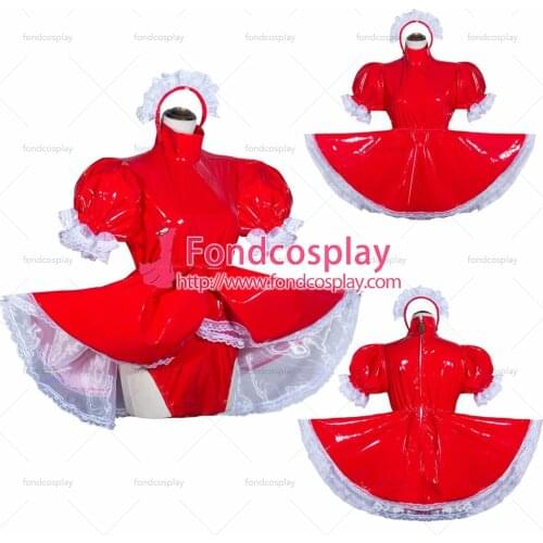 Fondcosplay adult sexy cross dressing sissy maid short French Lockable Red heavy PVC Romper panties jumpsuits Tailor-made[G4060]