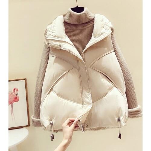 Autumn Winter Women Vest Fashion Zipper Stand-Up Collar Sleeveless Jacket Temperament Waistcoat Loose Glossy Cotton Tops G911