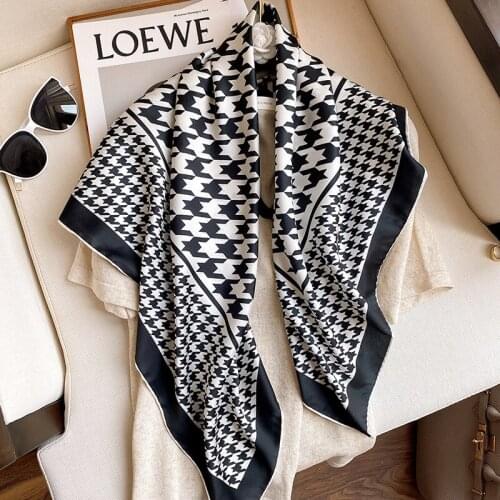 KOI LEAPING new classic Houndstooth fashion hand stitch twill silk 90 large square scarf decorative scarf shawl gift