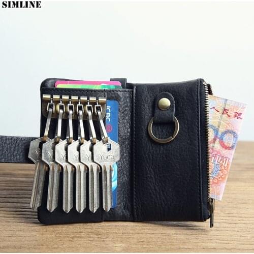 SIMLINE Genuine Leather Key Wallet Men Multi Function Car Key Wallets Coin Purse Card Holder Bag Case Housekeeper Keys Organizer