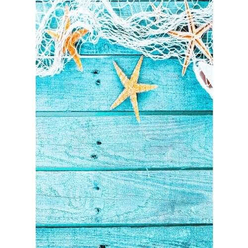 Blue Wooden Plank Starfish Sailing Photographic Background for Photo Studio Party Vinyl Backdrops for Children Baby Photo Shoots