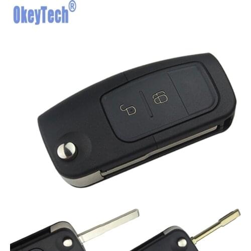 OkeyTech for Ford for Focus Kuga Fiesta Mondeo Mk3 Mk4 C-max Escape 2 Button Flip Folding Remote Blank Car Key Cover Accessories