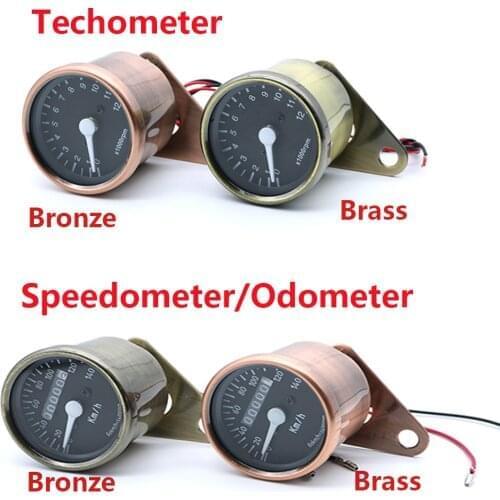 LED Highlight Backlight Bronze Motorcycle Odometer KM/H Speedometer Retro Tachometer For Universal Motorcycle Retro Cafe Racer