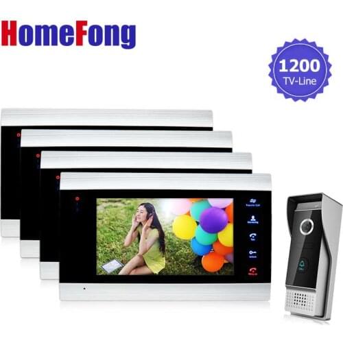 Homefong Video Door Phone Intercom with Record System 7 Inch 4 Indoor Monitors 1 Outdoor Station Color Day/Night Waterproof