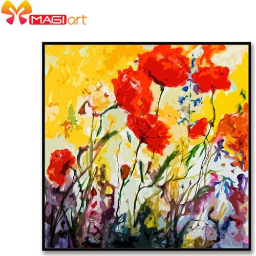 Cross stitch kits Embroidery needlework sets 11CT water soluble canvas patterns 14CT Bright little red flowers -NCMF335