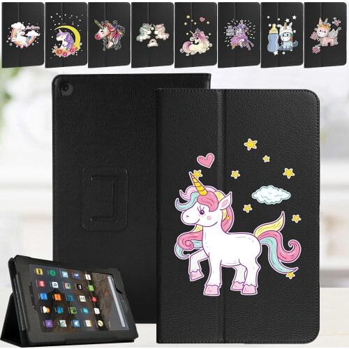 Back Support Cover Case for Amazon Fire 8(6th/7th/8th)/Fire 7(5th/7th/9th)/HD 10(5th/7th/9th) - Unicorn Series Flip Tablet Case
