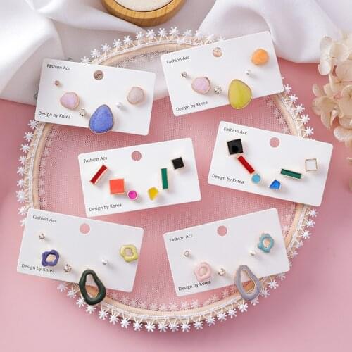 2019 New Sweet Ear Jewelry Colorful Enamel Geometric Irregular Square Oval Cute Stud Earrings For Women Sweet Candy Color Brinco