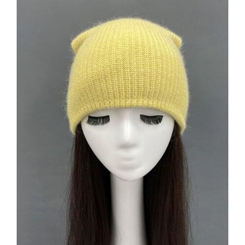 2021 Autumn Winter Hats For Women Angora Beanie Soft Warm Fashion Streetwear Solid Knitted Beanie Cap Skullies