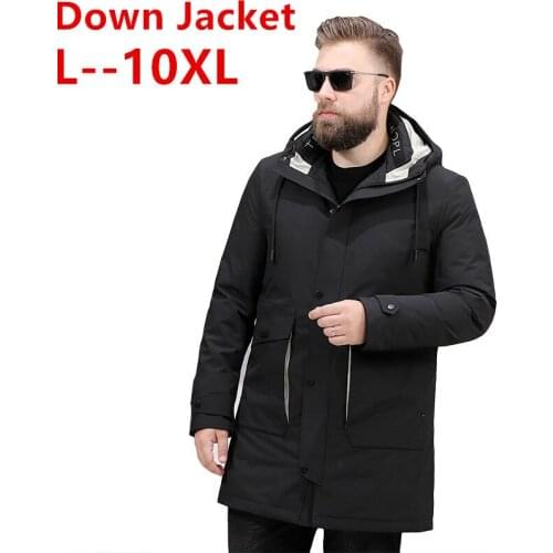 10XL 8XL 6XL Winter Mens Long Coat fashion Thick warm slim Casual hooded jackets Long sleeve printed high quality cotton jacket