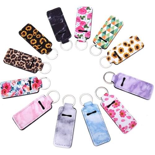 1pc Creative Keychain Neoprene Chapstick Holders Lipstick Cases Cover Portable Balm Holders Marble Style Keyring Party Gifts