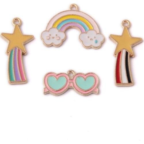 10pcs Alloy metal Enamel rainbow cloud shooting star meteor charms for Earrings Necklace Pendant handmade DIY jewelry making