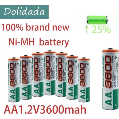 Dolidada 100% new AA battery 3600 mAh rechargeable battery, 1.2V Ni-MH AA battery, suitable for clocks, mice, computers