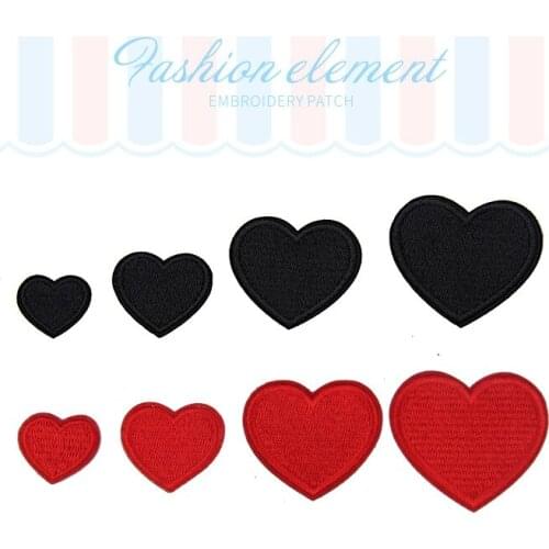 20pcs/lot Embroidery Patches Love Heart Black Red Collar Clothing Decoration Sewing Accessories Diy Iron Heat Transfer Applique