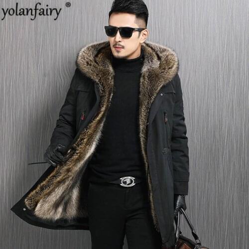2020 Real Fur Coat Men Jacket Raccoon Fur Liner Hooded Parka Warm Parkas Mens Winter Jackets Chaqueta Hombre 57-8206-2 YY574