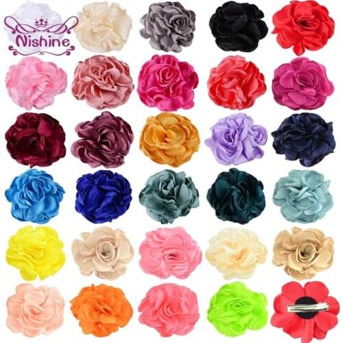 29 Colors 8 CM Burning Satin Flowers Hair Clip Children Headwear Fashion Handmade Chiffon Floral Hairpin for Baby Girls