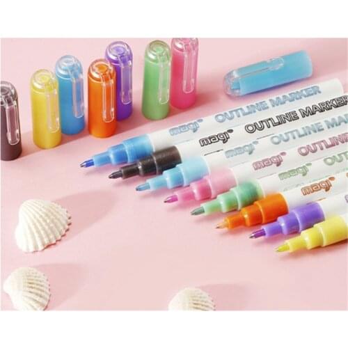 39XD Self-outline Metallic Markers, 8pcs Double Line Pen BuIIet Journal Pens & Colored Permanent Marker Pens for Kids, Adults