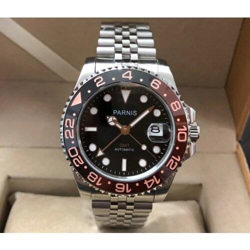 40mm PARNIS Sapphire Crystal GMT Automatic machinery movement luminous mens watches Rotate bezel pa136-p8