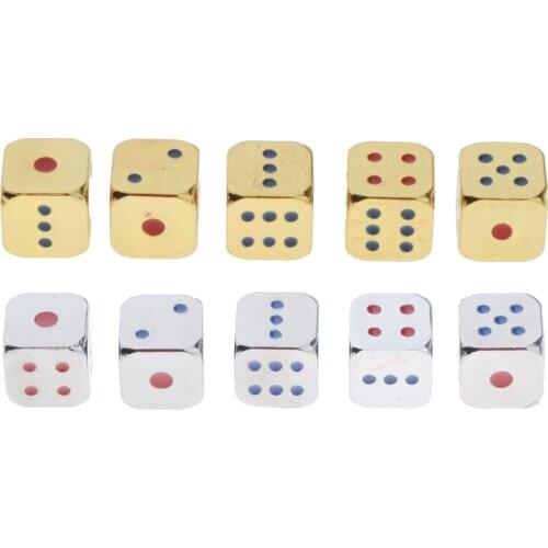 5 Pack Six Sided D6 Dice 12mm Metal D6 Dice Die Golden/Silver with Blue&Red Pips Playing Game Board Game Dice