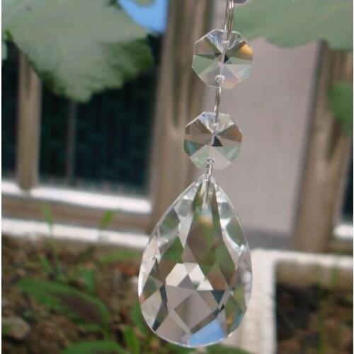 50 pieces/lot, Crystal Hanging Crystal Glass Wedding Garland Strand With Pendant 14 mm Octagon Beads + Angle Facted Droplet