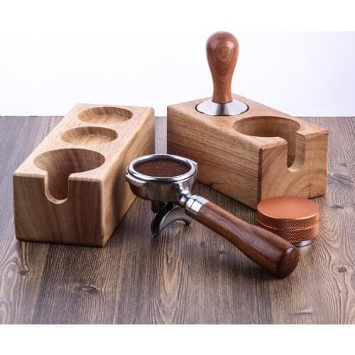 58mm Walnut Wood Coffee Filter Tamper Holder Espresso Tamper Mat Stand Coffee Maker Support Base Rack Coffee Accessories 51