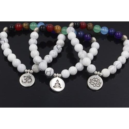 8mm xyr323 elastic adjusted Charm nature stone bead Reiki Frosted agate Onyx Lotus life tree Buddha head white Howlite Bracelet