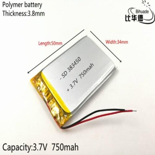 Free shipping 5pcs/lot 383450 3.7V 750 mah Lithium polymer battery With Protection Board For GPS