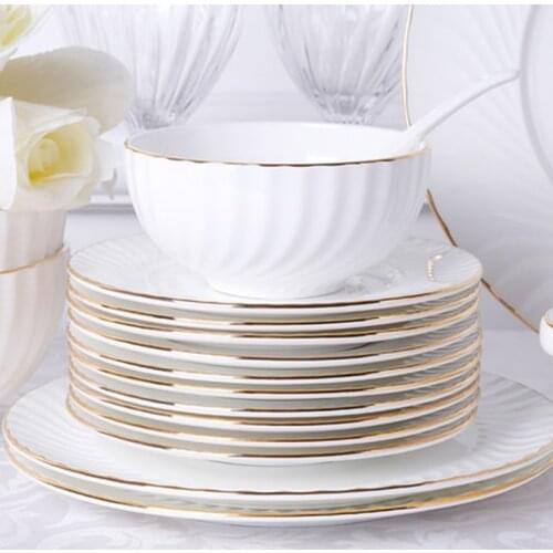 Dish And Plates Bone china Dinner Set China Health Tableware White Ceramic Fruit tray Soup plate Bowl Dish Gift Porcelain