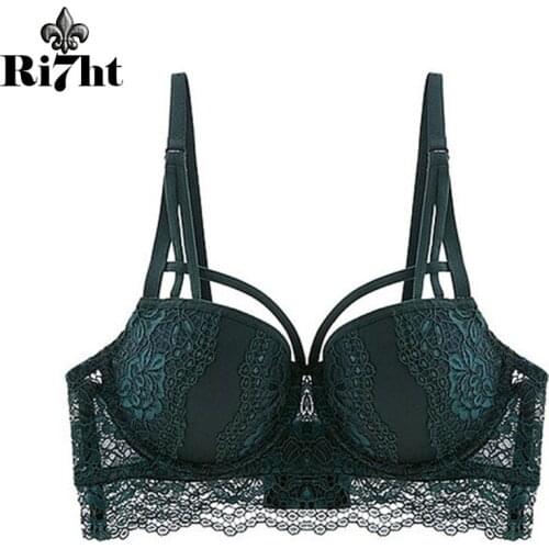 New Top Sexy Bra Green Brassiere 32 34 36 38 Size Underwear Cotton Thick Women Bras Lace Lingerie Embroidery Push-Up Bra Black