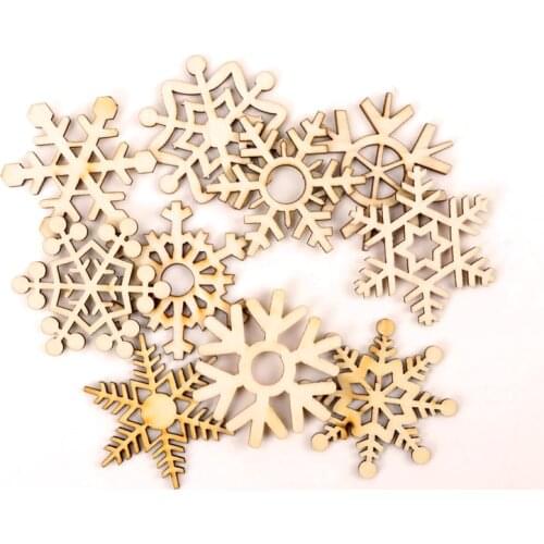 Christmas Snowflake Pattern Wooden Scrapbooking Collection Craft Handmade DIY Accessory Home Decoration DIY 50mm 10pcs