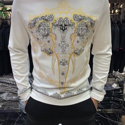 European autumn and winter mens long sleeve round neck slim hot drilling printing high-end designers selling hoodies