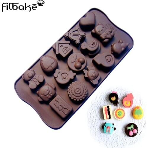 FILBAKE 15 Cavity Chocolate Mold House Trojan Cherry Shaped Silicone Cupcake Molds Cake Decorating Tools Moldes De Silicona