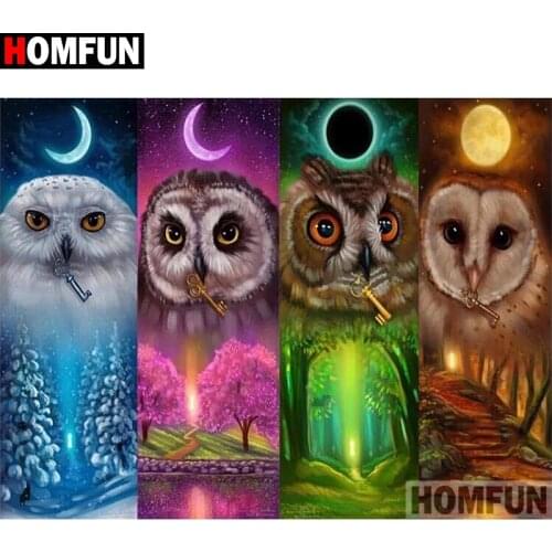 HOMFUN Paint With Diamond Embroidery "Colored owl moon" Diamond Painting Full Square Round Picture Of Rhinestone Decor A27275