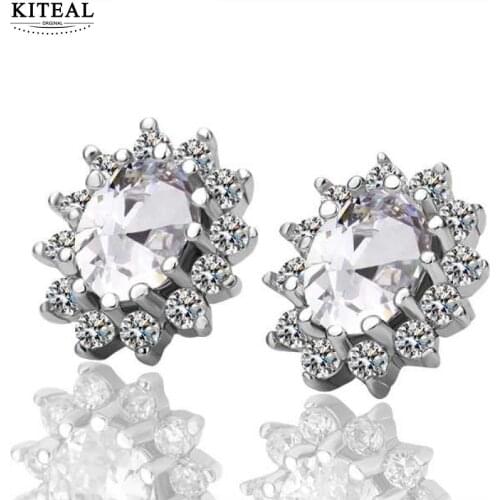KITEAL floating charms Gold color Perfume women earring white zircon earrings round zircon brincos charm