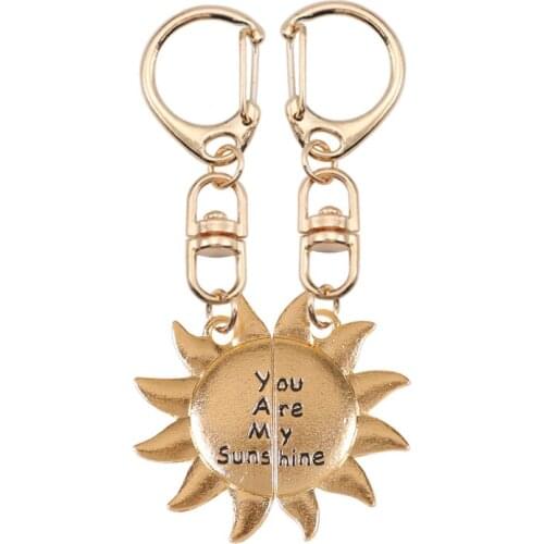 2 Piece Set Key Chain Golden Sun Shape Stitching Letters You Are My Sunshine Pendant Fashion Men And Women Jewelry Gift Hot