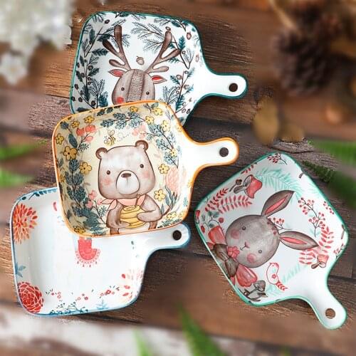 Creative Brown Bear Baking Plate Ceramic Plate Creative Baking Rice Plate Dish Plate Tableware Rectangular Plate