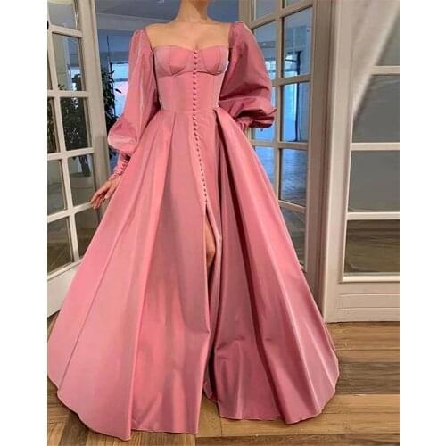 Summer Womens Dress Pink Satin Bustier A-Line Dress Elegant Low Bosom Off-shoulder Ruffles Split Evening Dress Plus Size Party