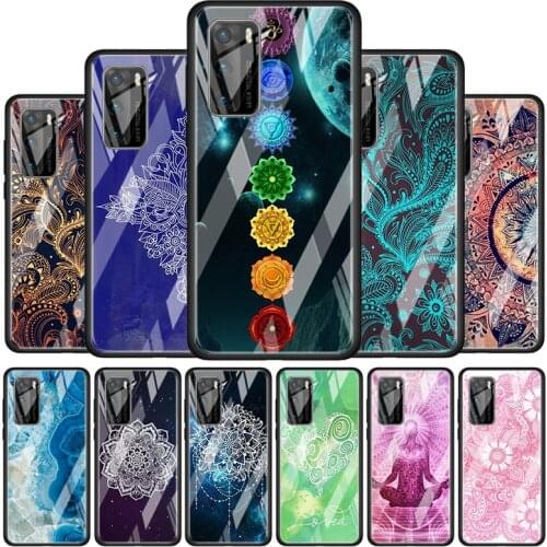 Mandala Chakra Yoga for Huawei P40 P30 Pro Plus P20 P10 Lite P Smart Z 2021 2020 2019 Luxury Tempered Glass Phone Case