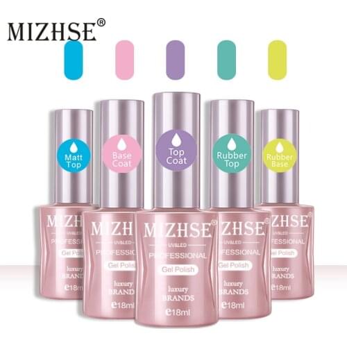 MIZHSE 5pcs 18ml UV Gel Nail Polish Matte Top coat RubberTop&Base Coat Long Lasting Soak off UV Gel Nail Art Manicure