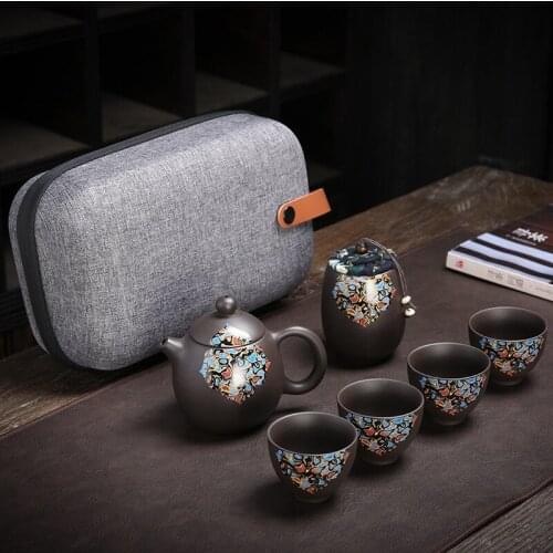Yixing Dragon Teapot Sets 6pcs Ceramic Purple Clay Kung Fu Travel Tea Set 1 Teapot + 4 Cups + 1 Tank Handmade Teapot Set