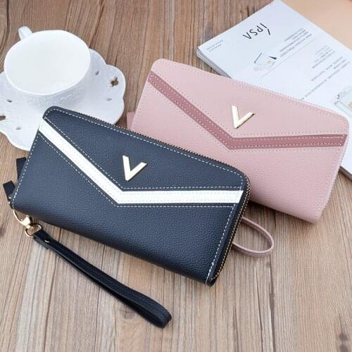 New Womens Wallet Long Double Zipper Hand Bag Fashion Contrast Color Large Capacity Double-layer Wallet Mobile Phone Bag