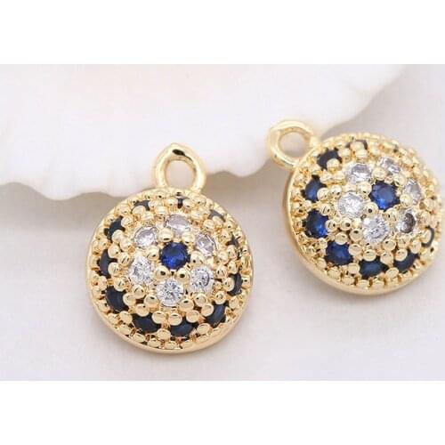 New Exquisite14k Gold Plated Copper Inlaid Zircon Round Pendant Bracelet Earrings Making Material DIY Jewelry Accessories