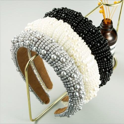 Fashion and luxury wide-brimmed sponge hairbands womens full pearl super flash street hair accessories