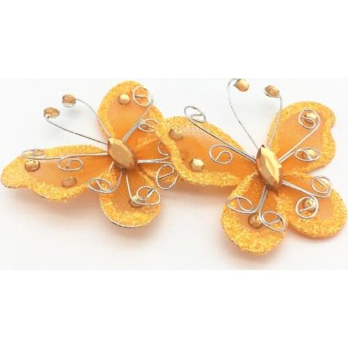 Orange 53x45mm Wire Glitter Butterfly Garment Appliques Wedding Decoration Cardmaking SCRAPBOOKING Embellishments