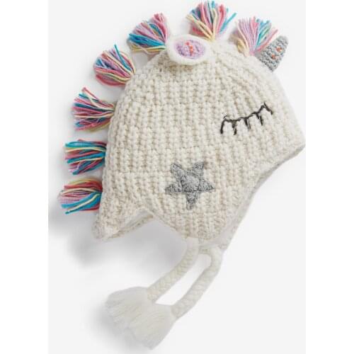 Autumn Winter One-horned Dinosaur Look Hat Beanie Earflap Cute Animal Hat Kids Knitted Beanie For Girls Boy