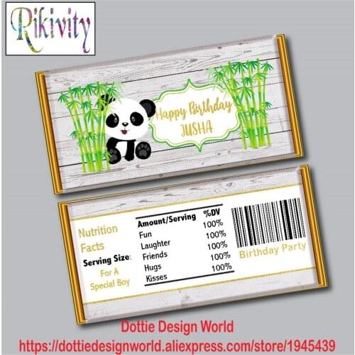 Panda Bamboo Personalized Boys Birthday Party Favors Candy Bar Hershey Chocolate Wrapper Stickers Water Bottle Labels Decoration