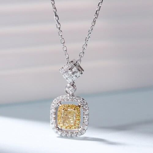 Luxury Silver Plated Inlay Gems Pendant Necklace Princess Cut White/Yellow Zircon Necklace Yellow Crystal Chain Women Jewelry