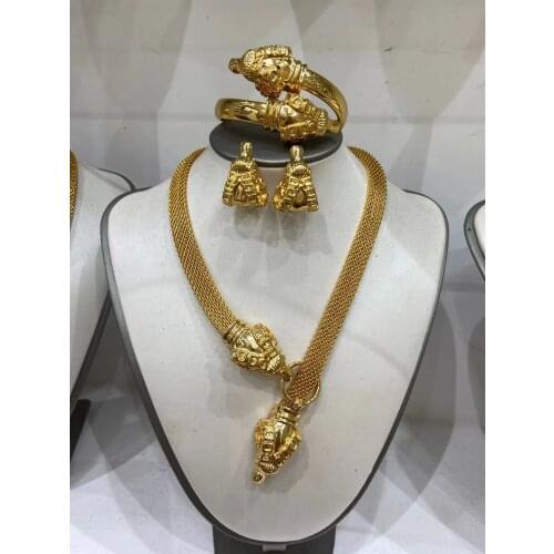 Luxury 24K Dragon Ethiopian Jewelry Set Dubai Gold Arabian Africa Nigeria Wedding Jewelry Party Gift Ladies Necklace Earring Set